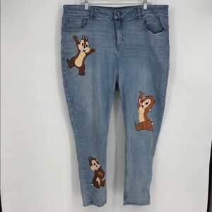 Disney Chip & Dale Women’s Jeans Sz 18 Light Wash High Rise w Character Graphics